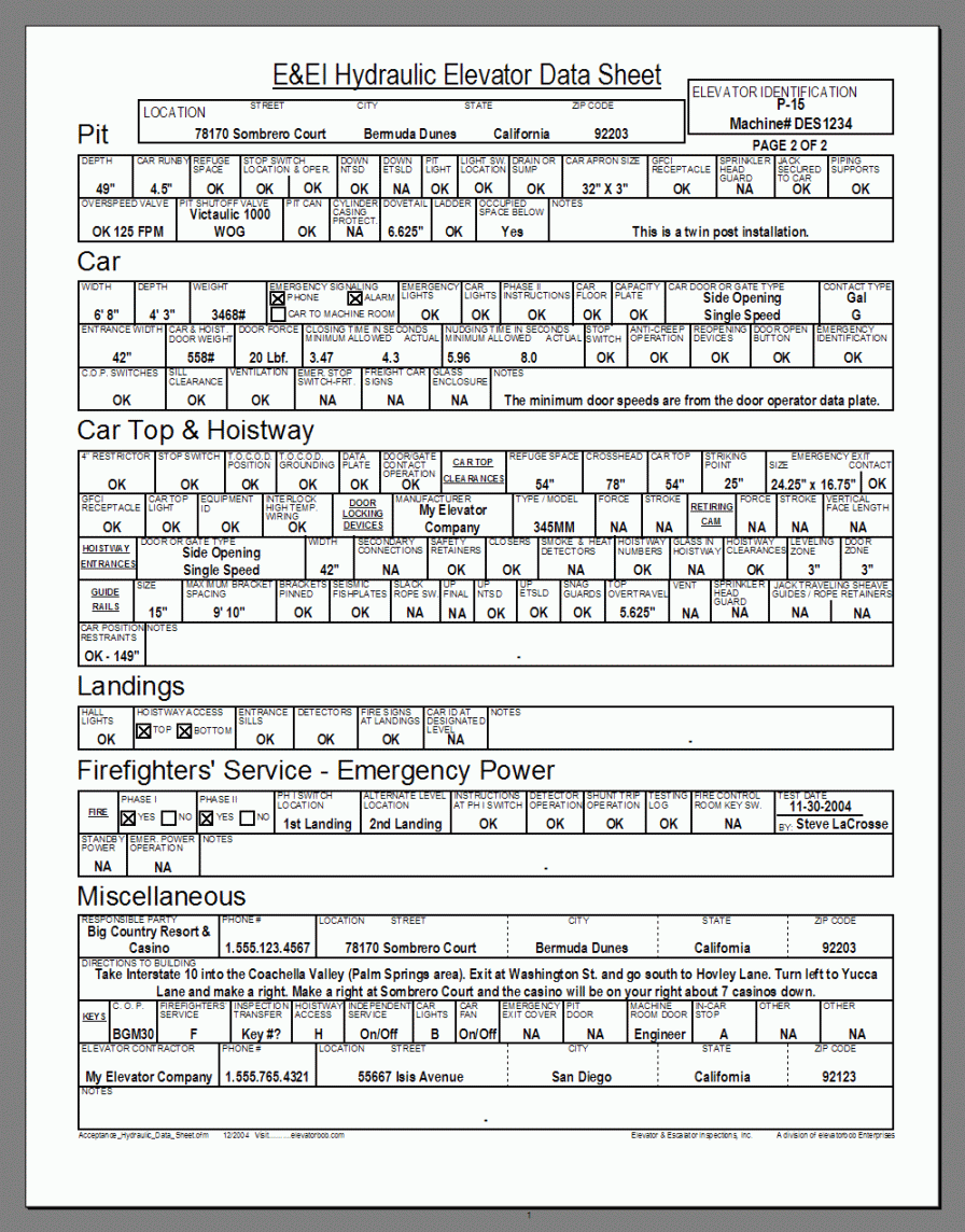  Page two of hydraulic data sheet 