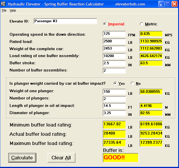  Hydraulic Elevator Spring Buffer Reaction Calculator 